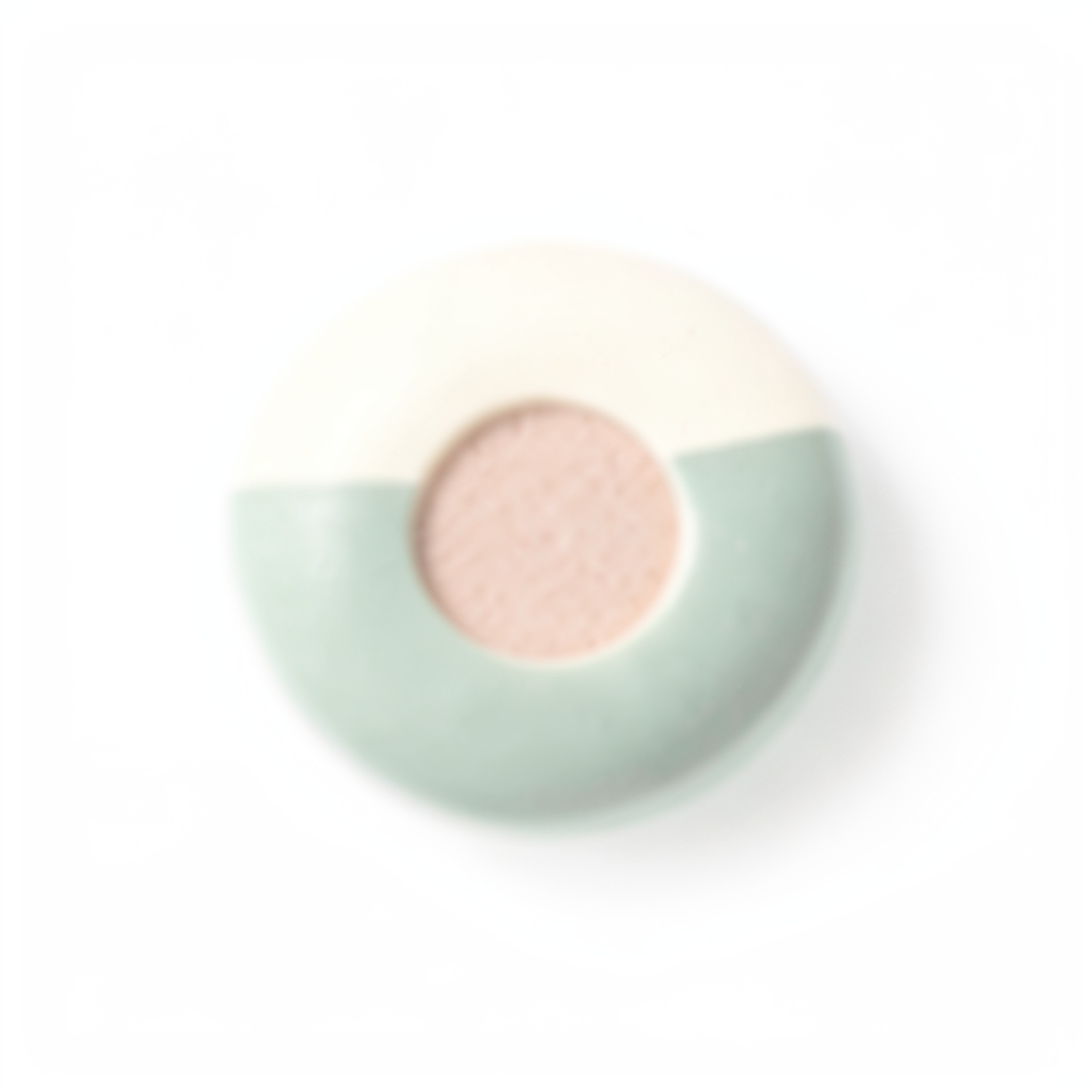 Capsule shape, cream to sage green gradient, dusty peach centre